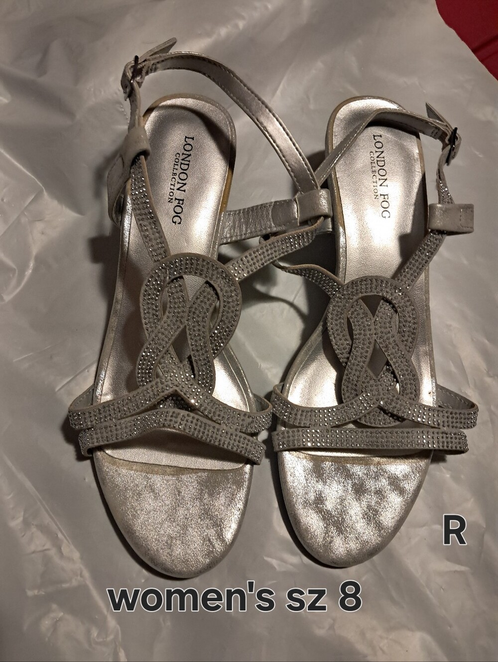 London Fog Silver Embellished Open-Toe Slingback Sandals